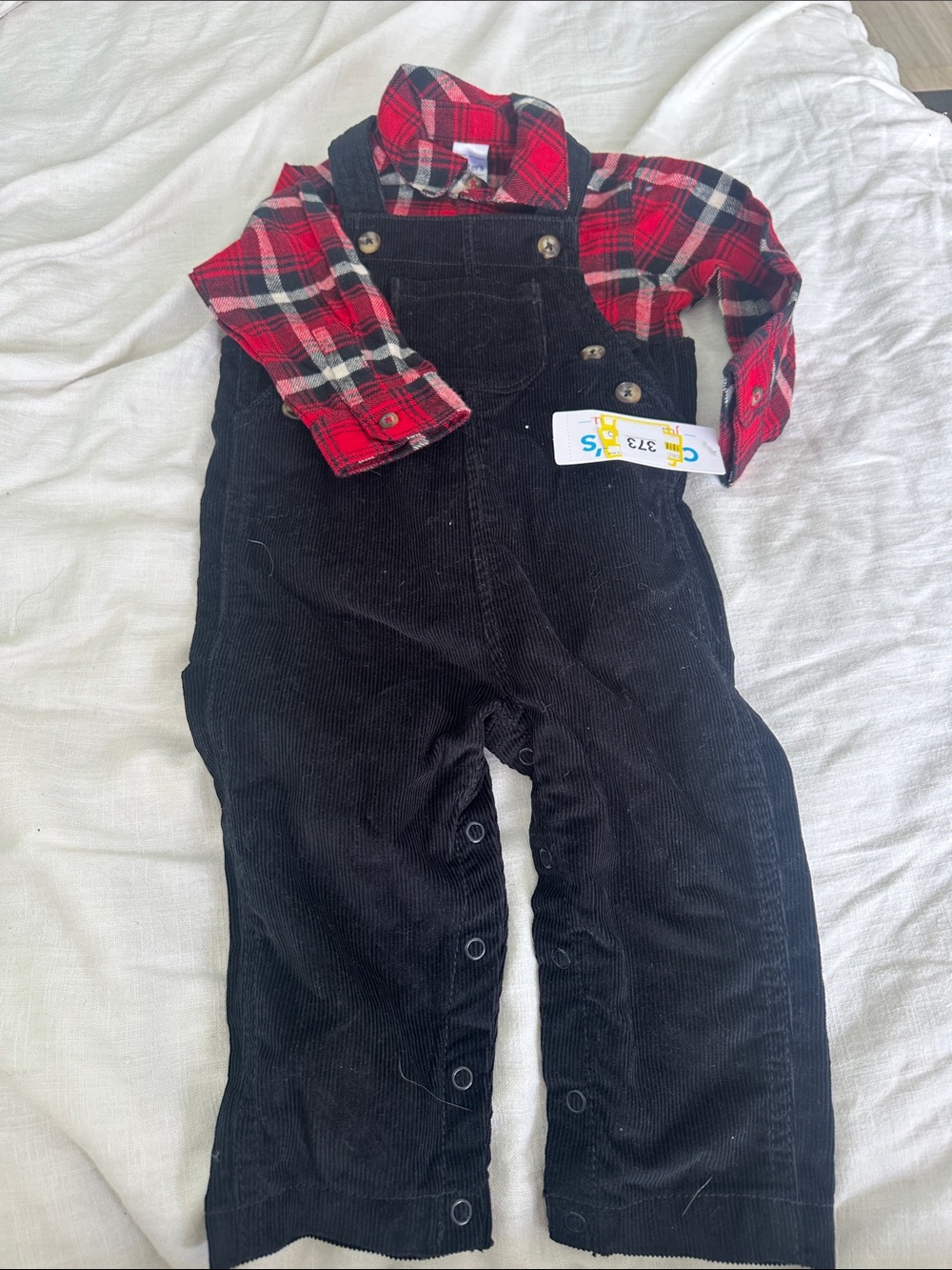 Carter's Black Corduroy Overalls with Red Plaid Shirt